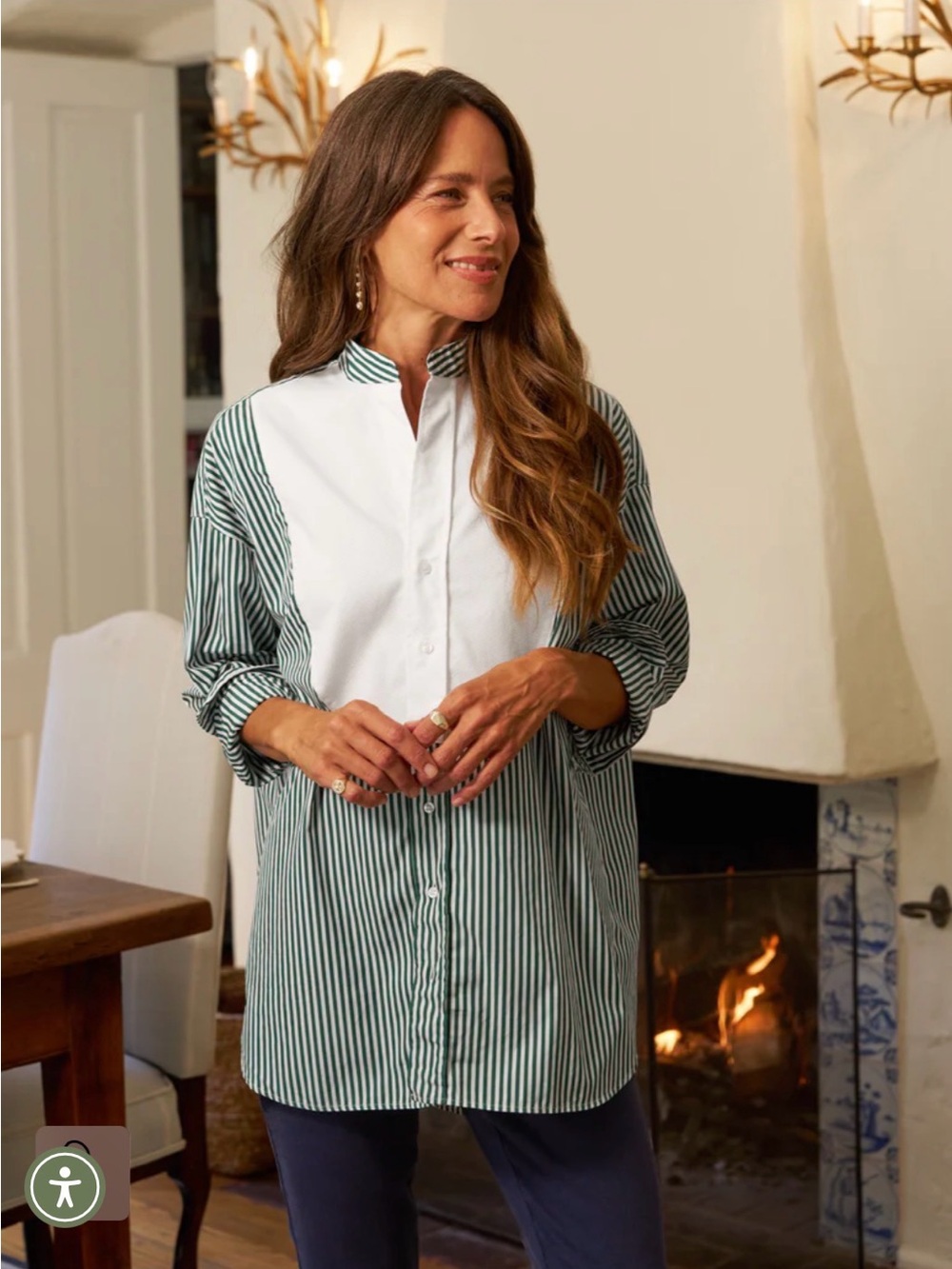 Frank & Eileen Green and White Striped Shirt